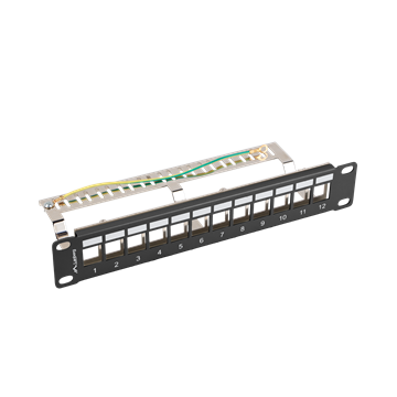 Lanberg Üres patch panel 12 port 1U 10" FTP, árnyékolt, tehermentesítővel, fekete V2
