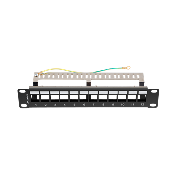 Lanberg Üres patch panel 12 port 1U 10" FTP, árnyékolt, tehermentesítővel, fekete V2