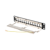 Lanberg Üres patch panel 12 port 1U 10" FTP, árnyékolt, tehermentesítővel, fekete V2