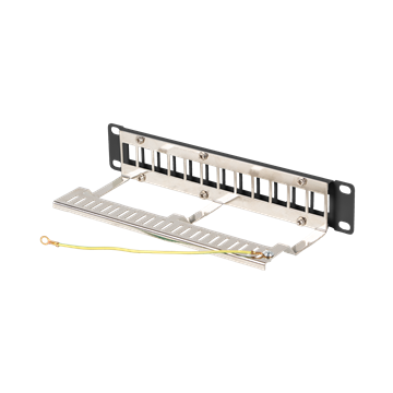 Lanberg Üres patch panel 12 port 1U 10" FTP, árnyékolt, tehermentesítővel, fekete V2