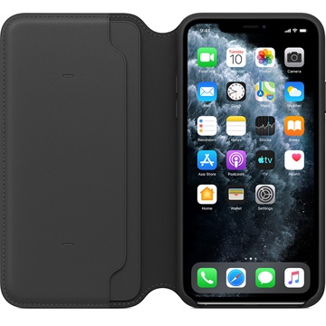 Apple iPhone 11 Pro Max kinyitható bőrtok - Black