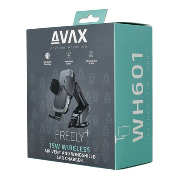 AVAX WH601 Feely+ Vezeték nélküli szellőzőrácsra és szélvédőre rögzíthető autós töltő, 15W