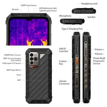 Ulefone Armor 18 Ultra 5G  - 6.58" IPS, Octa Core, 5G (12+512GB) Mobiltelefon - Fekete