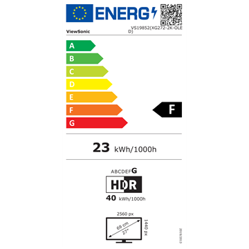 ViewSonic 27" XG272-2K-OLED FreeSync Premium és G-Sync USB-C QHD Pivot - OLED - 240 Hz