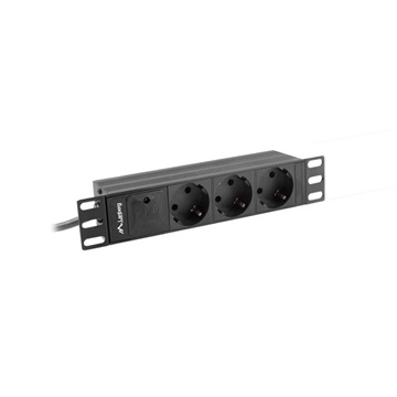 Lanberg 10" PDU/elosztósor 1U 10A 2m 3x Schuko aljzat fekete C14