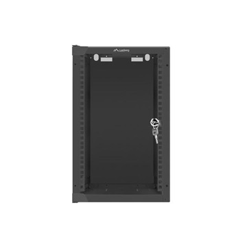 Lanberg 10" fali rack szekrény 9U/280X310, üvegajtó, lapraszerelt, fekete
