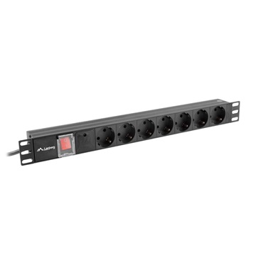 Lanberg 19" PDU/elosztósor 1U 10A 2m 7x Schuko aljzat, fekete C14