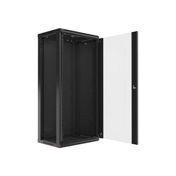 Lanberg 19" fali rack szekrény 27U/600X450 üvegajtó, lapraszerelt, fekete V2