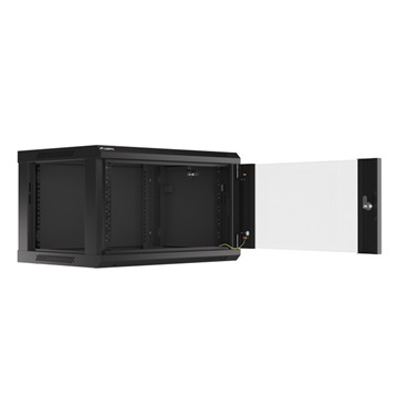 Lanberg 19" fali rack szekrény 6U/600X450 üvegajtó, lapraszerelt, fekete V2