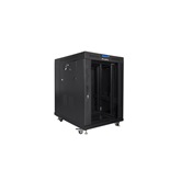 Lanberg 19" szabadon álló rack szekrény 15U/800X1000 üvegajtó, lapraszerelt, LCD kijelző, fekete V2