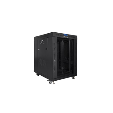 Lanberg 19" szabadon álló rack szekrény 15U/800X1000 üvegajtó, lapraszerelt, LCD kijelző, fekete V2