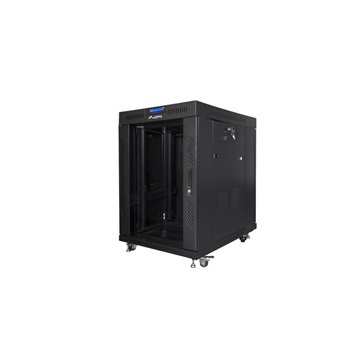 Lanberg 19" szabadon álló rack szekrény 15U/800X1000 üvegajtó, lapraszerelt, LCD kijelző, fekete V2