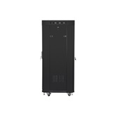 Lanberg 19" szabadon álló rack szekrény 27U/600X600 perforált ajtó, lapraszerelt, LCD kijelző, fekete V2