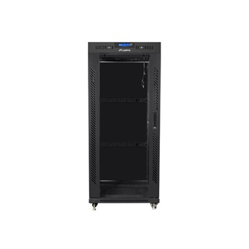 Lanberg 19" szabadon álló rack szekrény 27U/600X600 üvegajtó, lapraszerelt, LCD kijelző, fekete V2