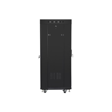 Lanberg 19" szabadon álló rack szekrény 27U/600X600 üvegajtó, lapraszerelt, LCD kijelző, fekete V2