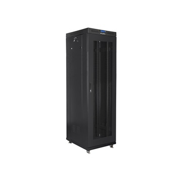 Lanberg 19" szabadon álló rack szekrény 42U/600X800 perforált ajtó, lapraszerelt, LCD kijelző, fekete V2