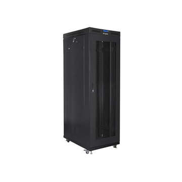 Lanberg 19" szabadon álló rack szekrény 42U/800X1000 perforált ajtó, lapraszerelt, LCD kijelző, fekete V2