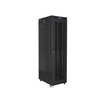 Lanberg 19" szabadon álló rack szekrény 47U/800X1000 perforált ajtó, lapraszerelt, LCD kijelző, fekete V2