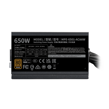 Cooler Master 650W - MWE Bronze 650 V3 - MPE-6501-ACAAW-3BEU - 80+ Bronze ATX3.1 - Fekete Tápegység
