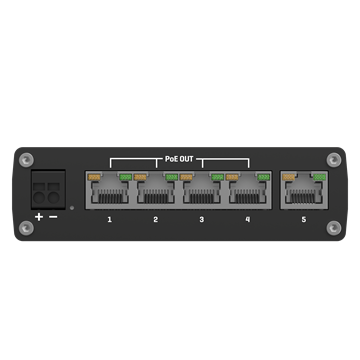 Teltonika 5 portos Gigabit PoE switch, 4 PoE port, 60W, 12/24V