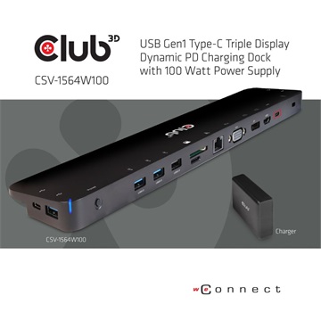 Club3D USB 3.2 GEN 1 TYPE C TRIPLE DISPLAY DYNAMIC PD TÖLTŐ - 100W