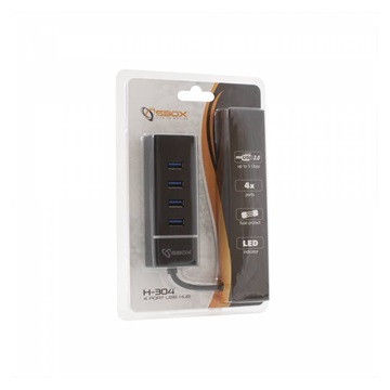 SBOX H-304 USB Hub USB-3.0 4 Port - Fekete
