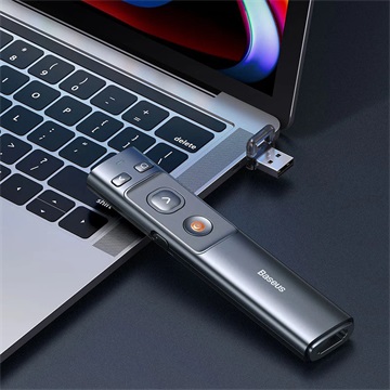 Baseus Orange Dot vezeték nélküli elemes prezenter és lézer mutató, szürke