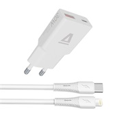 AVAX CH6414 30W GaN töltő és USBC-Lightning szilikon kábel szett, fehér