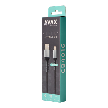 AVAX CB401G STEELY 20W USBA–Lightning töltőkábel, acélszürke - 1,5m
