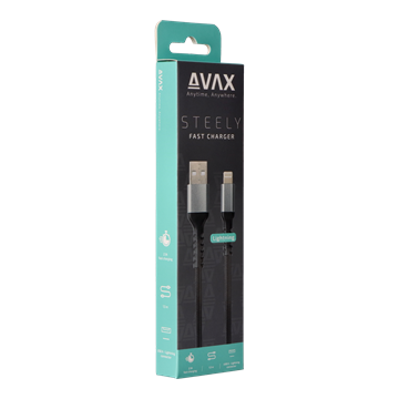AVAX CB401G STEELY 20W USBA–Lightning töltőkábel, acélszürke - 1,5m
