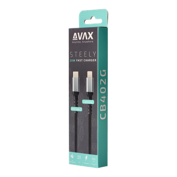 AVAX CB402G STEELY 20W USBC–Lightning töltőkábel, acélszürke - 1,5m
