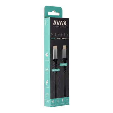 AVAX CB402G STEELY 20W USBC–Lightning töltőkábel, acélszürke - 1,5m