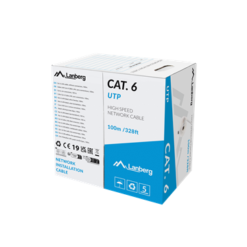 Lanberg Cat.6 U/UTP réz fali kábel 100m, AWG24, PVC, 250Mhz, Eca, szürke, CPR