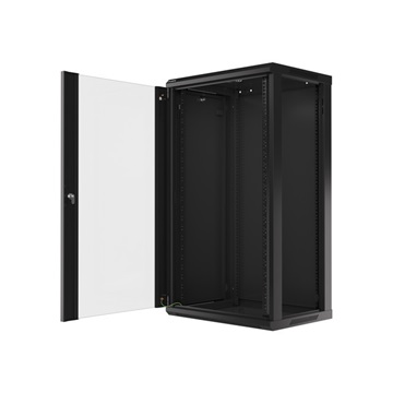 Lanberg 19" fali rack szekrény 22U/600X450 üvegajtó, lapraszerelt, fekete V2