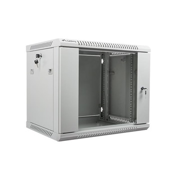 Lanberg 19" fali rack szekrény 9U/600X450 üvegajtó, lapraszerelt, szürke V2