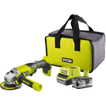 Ryobi ONE+  akkus szénkefementes sarokcsiszoló 4Ah akkuval töltővel táskában RAG18BL-1X40GP